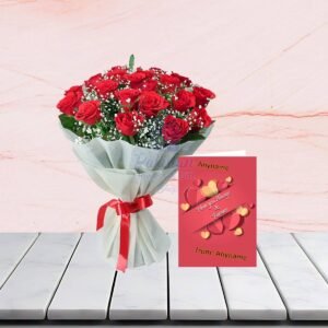 Floral Love Greetings Roses Bouquet And Card